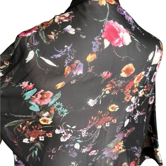 Poscilla Black Floral Open Front Kimono size L - Picture 6 of 17